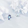 wholesale 925 Sterling Silver Owl Stud Earrings with Blue Enamel and Moonstone Gemstones - Fashionable Gift for Women-0-3