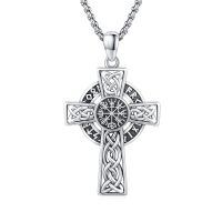 wholesale 925 Sterling Silver Celtic Cross Pendant Necklace With Viking Runes And Knotwork Design-Vegvisir