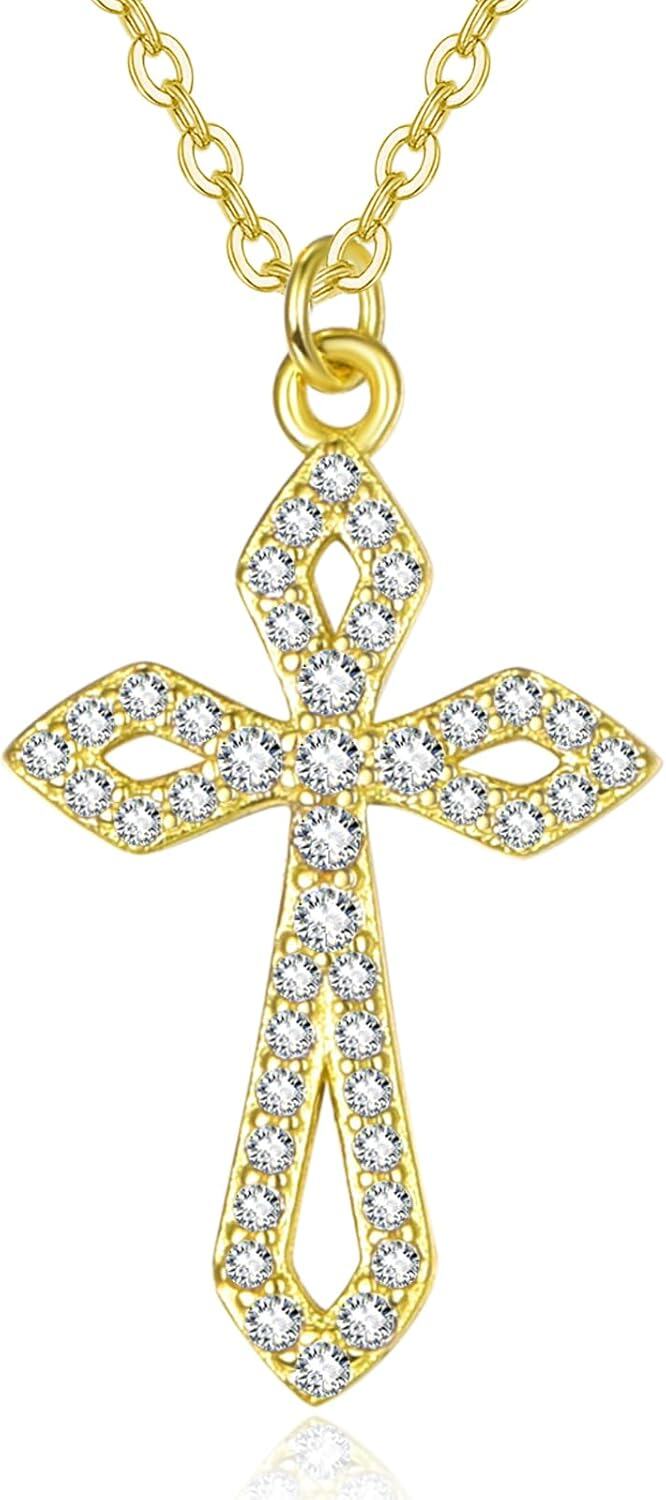Sterling Silver Birthstone Faith Cross Pendant Necklace for Women-Gold Cubic Zirconia Cross-Gold Cubic Zirconia Cross