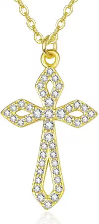 wholesale Sterling Silver Birthstone Faith Cross Pendant Necklace for Women-Gold Cubic Zirconia Cross-Gold Cubic Zirconia Cross