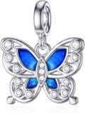 wholesale 925 Sterling Silver Blue Enamel Butterfly Pendant Charm Necklace  for Women Girls-0-0