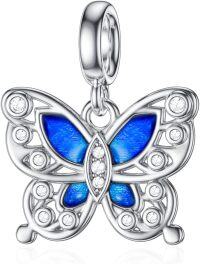 wholesale 925 Sterling Silver Blue Enamel Butterfly Pendant Charm Necklace  for Women Girls-Butterfly