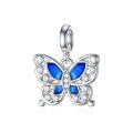 wholesale 925 Sterling Silver Blue Enamel Butterfly Pendant Charm Necklace  for Women Girls-0-0