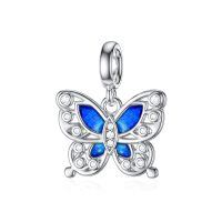 wholesale 925 Sterling Silver Blue Enamel Butterfly Pendant Charm Necklace  for Women Girls-Butterfly