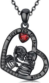 wholesale 925 Sterling Silver Heart Skull Pendant I Love You to the Moon and Back Gothic Valentine's Day Gift for Her-Skeleton-Black