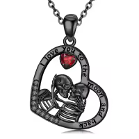 wholesale 925 Sterling Silver Heart Skull Pendant I Love You to the Moon and Back Gothic Valentine's Day Gift for Her-Skeleton-Black
