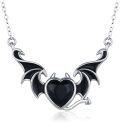 wholesale 925 Sterling Silver Black Onyx Heart Bat Pendant Necklace Gifts for Her-0-0