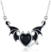 wholesale 925 Sterling Silver Black Onyx Heart Bat Pendant Necklace Gifts for Her-Bat
