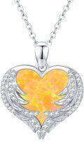 wholesale 925 Sterling Silver Orange Opal Heart with Wings Pendant Necklace - Dainty  for Women-0-0