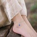 wholesale 925 Sterling Silver Blue Lotus Flower Enamel Drop Anklet for Women-0-3