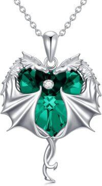 wholesale Sterling Silver Austrian Crystal Dragon Necklace for Women Girls-Heart Dragon-Green