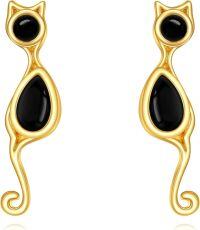 wholesale 925 Sterling Silver Plated Golden Onyx Cat Studs - Wiccan  for Women-black