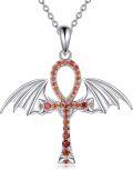 wholesale S925 Sterling Silver & Red Zirconia Ankh Necklace for Women, Hypoallergenic Life & Immortality Symbol Jewelry, Fashion Gift for Mom Wife Her-0-0
