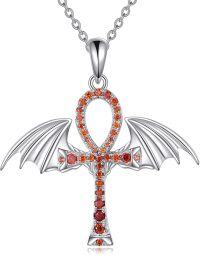 wholesale S925 Sterling Silver & Red Zirconia Ankh Necklace for Women, Hypoallergenic Life & Immortality Symbol Jewelry, Fashion Gift for Mom Wife Her-Ankh