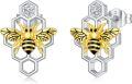 wholesale 925 Sterling Silver Honeycomb Bee Stud Earrings for Women Girls Gift-0-0