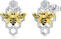 wholesale 925 Sterling Silver Honeycomb Bee Stud Earrings for Women Girls Gift-Bee Honeycomb