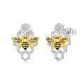 wholesale 925 Sterling Silver Bee Earrings Honeycomb Design Zircon Details-0-0