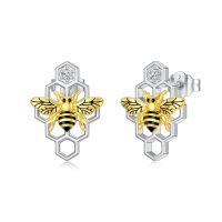 wholesale 925 Sterling Silver Bee Earrings Honeycomb Design Zircon Details-Bee Honeycomb