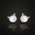 wholesale 925 Sterling Silver Cat Opal Stud Earrings Tiny Cute Animal Cat Pierced Earrings Jewelry for Women-0-1