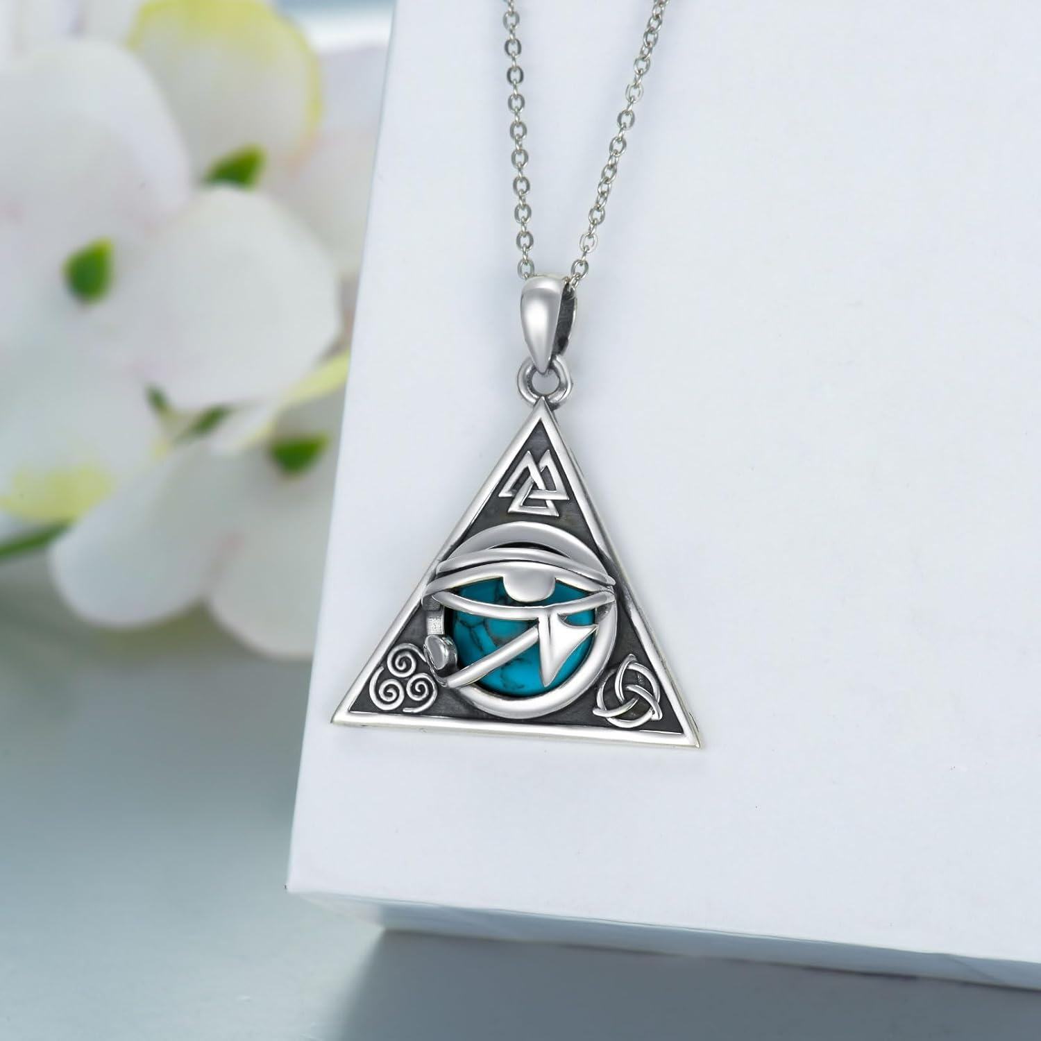 Sterling Silver Evil Eye Lotus Eye of Horus Necklace Spiritual Protection Amulet Gift for Women Men w 18 +2 Chain-0-3