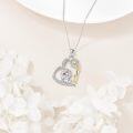 wholesale 925 Sterling Silver Heart Necklace w/ Gold Flower & Pink Lion Pendant-0-2
