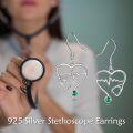 wholesale 925 Sterling Silver Heartbeat Stethoscope Dangle Earring Set with Green Crystal Stone s for Nurses Doctors-0-2