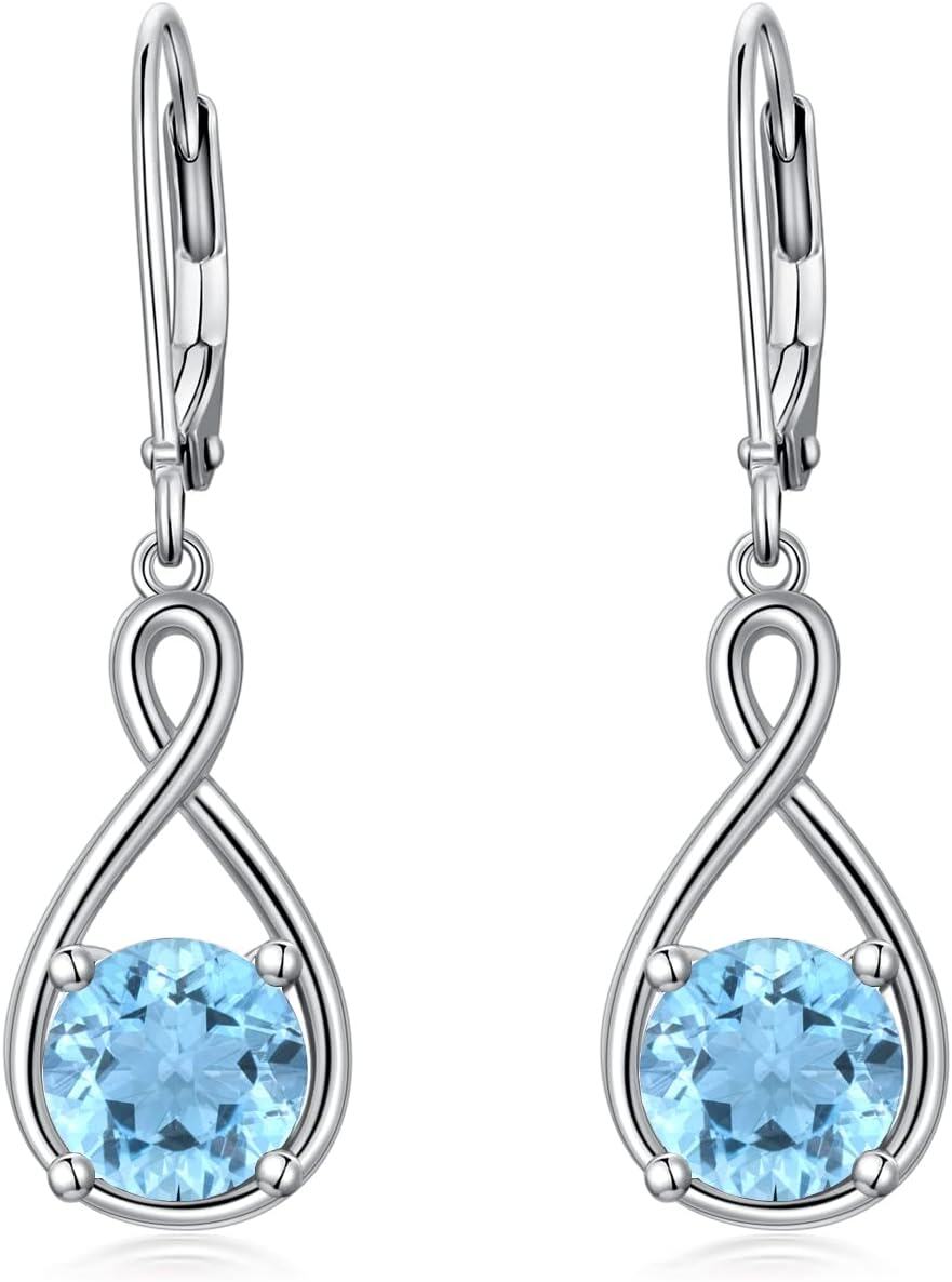 Sterling Silver Birthstone Dangle Drop Earrings Infinity Valentine s Day Jewelry Gifts for Women Girls-03-Mar-Aquamarine