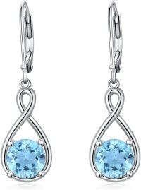 wholesale 925 Sterling Silver Birthstone Threader Earrings Infinity Long Chain Drop Pull Through 12 Stone Birthday Jewelry Gifts for Women-03-Mar-Aquamarine