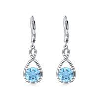 wholesale 925 Sterling Silver Birthstone Threader Earrings Infinity Long Chain Drop Pull Through 12 Stone Birthday Jewelry Gifts for Women-03-Mar-Aquamarine
