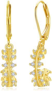 wholesale Gold 925 Sterling Silver Cubic Zirconia Tree Shape Lightweight Dainty Drop Dangle Huggie Earrings for Women-Leaf Lever Back Earrings