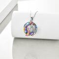 wholesale 925 Sterling Silver Rainbow Crystal Dragon & Princess Pendant Necklace for Women-0-2
