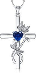wholesale 925 Sterling Silver Birthstone Dragonfly Cross Pendant Necklace for Women-0-0