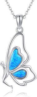 wholesale 925 Sterling Silver Blue Opal Heart Pendant Necklace for Women-0-0