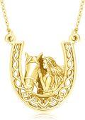wholesale 925 Sterling Silver Black Plated Celtic Knot Horse & Girl Pendant Necklace w/Horseshoe Charm for Women-0-5