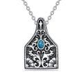 wholesale 925 Sterling Silver Turquoise Pendant Necklace Vintage Floral Filigree Oxidized Finish Chain-0-0