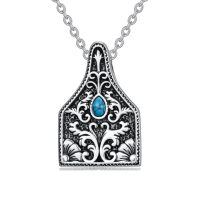 wholesale 925 Sterling Silver Turquoise Pendant Necklace Vintage Floral Filigree Oxidized Finish Chain-Cow Tap
