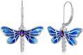 wholesale 925 Sterling Silver Dragonfly Leverback Drop Dangle Earrings with Blue Enamel and Purple Gemstone-0-0