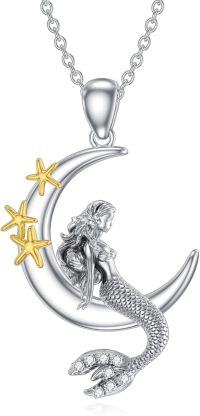 wholesale 925 Sterling Silver Crescent Moon & Starfish Mermaid Tail Pendant Necklace for Women Wife Gifts-Mermaid-style 3