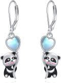wholesale 925 Sterling Silver Heart-Shaped Moonstone Panda Drop Earrings-0-0