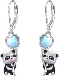 wholesale 925 Sterling Silver Heart-Shaped Moonstone Panda Drop Earrings-Panda