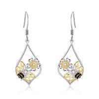 wholesale 925 Sterling Silver Metal Butterfly and Flower Teardrop Dangle Earrings for Women Mom Gift Leverback Jewelry-19-Dangle-Bee