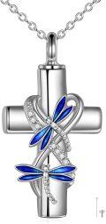 wholesale 925 Sterling Silver Dragonfly Cross Urn Keepsake Memorial Jewelry for Women-0-0