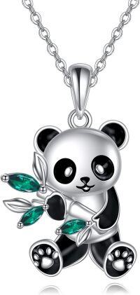 wholesale 925 Sterling Silver Green Crystal Panda Pendant Necklace for Women Animal s-Panda Necklace