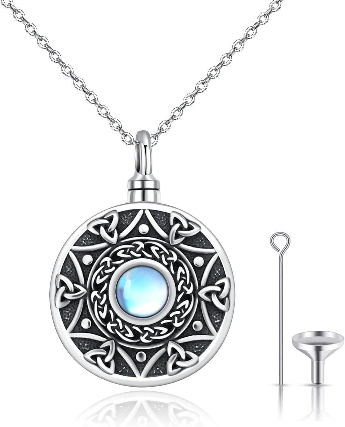 Sterling Silver Moonstone Urn Necklace Cremation Memorial Jewelry for Women Men-Moonstone Celtic Urn Necklace