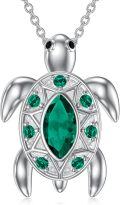 wholesale 925 Sterling Silver & Simulated Emerald Green Austrian Crystal Sea Turtle Necklace-0-0