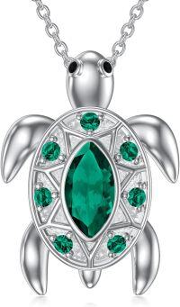 wholesale 925 Sterling Silver & Simulated Emerald Green Austrian Crystal Sea Turtle Necklace-Green