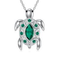 wholesale 925 Sterling Silver Turtle Pendant With Green Gemstones-Green
