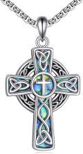 wholesale 925 Sterling Silver Celtic Knot Abalone Shell Inlay Cross Pendant Necklace for Women-0-0