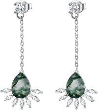 wholesale 925 Sterling Silver Green Moss Agate Teardrop CZ Drop Earrings for Women-02-Moss agate dangle earrings