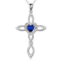 wholesale 925 Sterling Silver Heart Pendant Cross Necklace-Silver September cross necklace